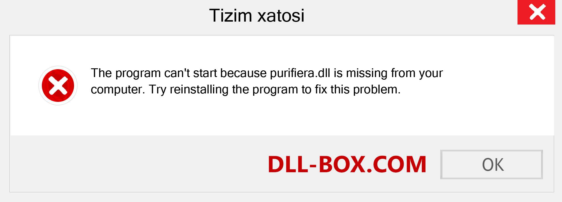 purifiera.dll fayli yo'qolganmi?. Windows 7, 8, 10 uchun yuklab olish - Windowsda purifiera dll etishmayotgan xatoni tuzating, rasmlar, rasmlar